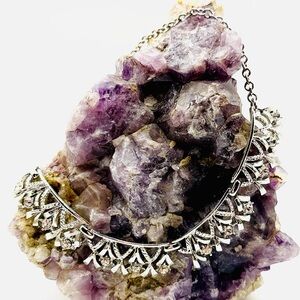 Vintage Silver-Tone Necklace w/Bow Motif and Rhinestone Accents, 16”, GORGEOUS!